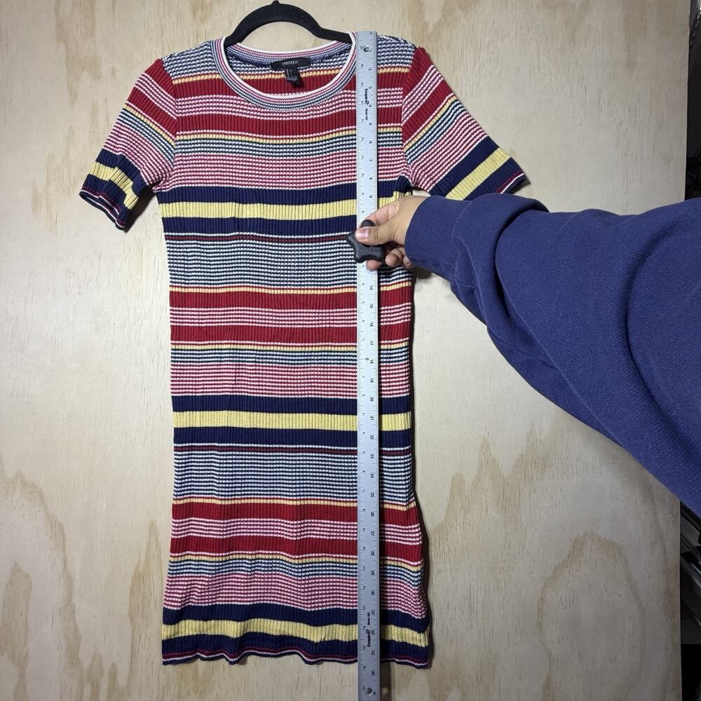 Forever 21 Ribbed Knit Midi Dress Large Striped Bodycon Short Sleeve - Picture 5 of 7